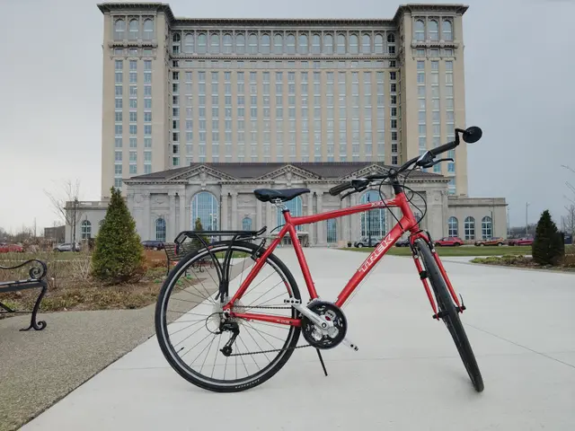 Red bicycle viewed from the front