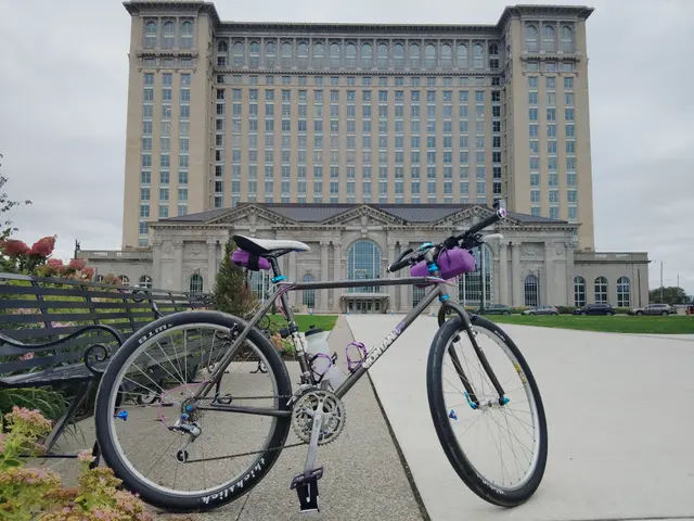 Silver bicycle with purple components